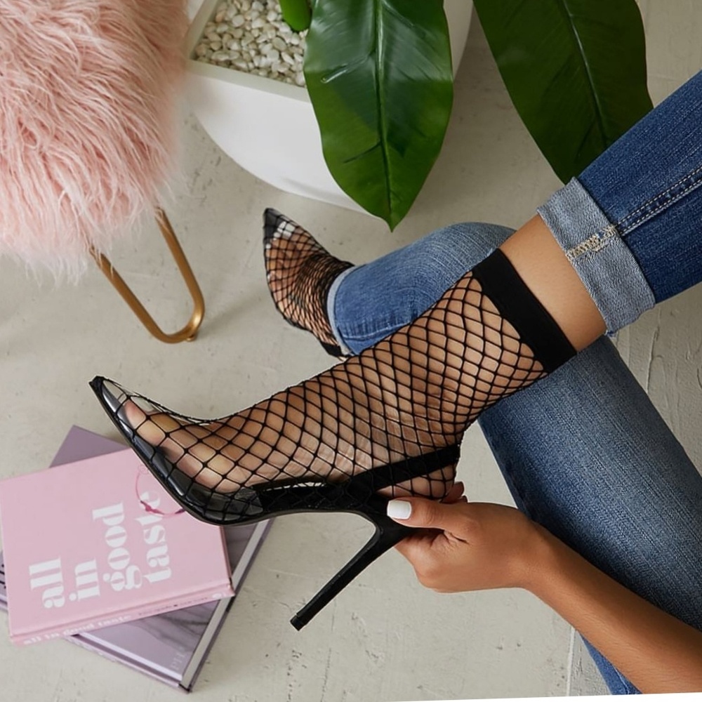Last 7.5❗Black Clear Pointy  Toeishnet Heel Sexy - Picture 6 of 8